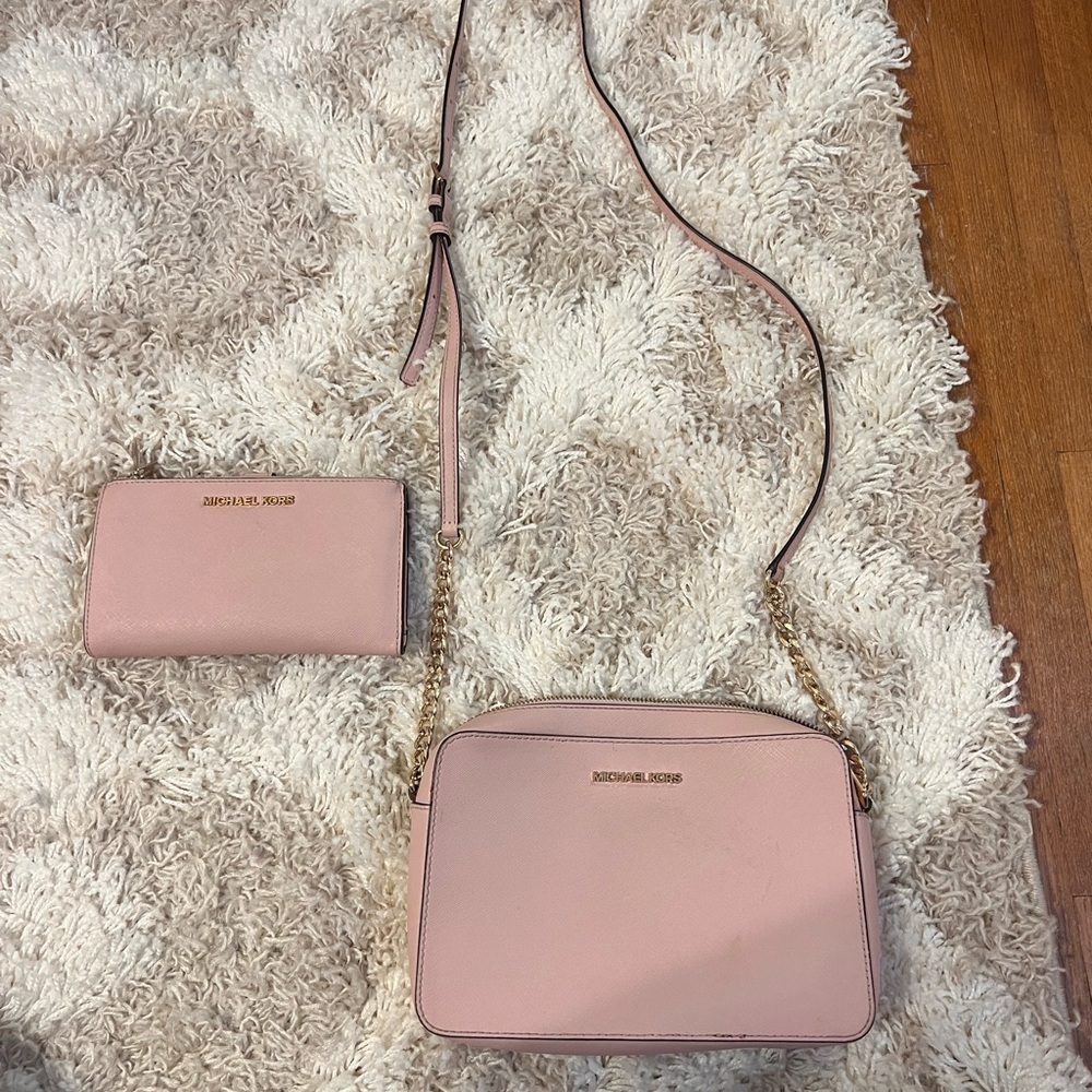 Michael Kors Pink Crossbody Bag and Wallet Set